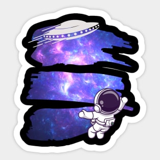 Ufo alien funny cute flying spaceship astronaut moon mars cosmic forest Sticker